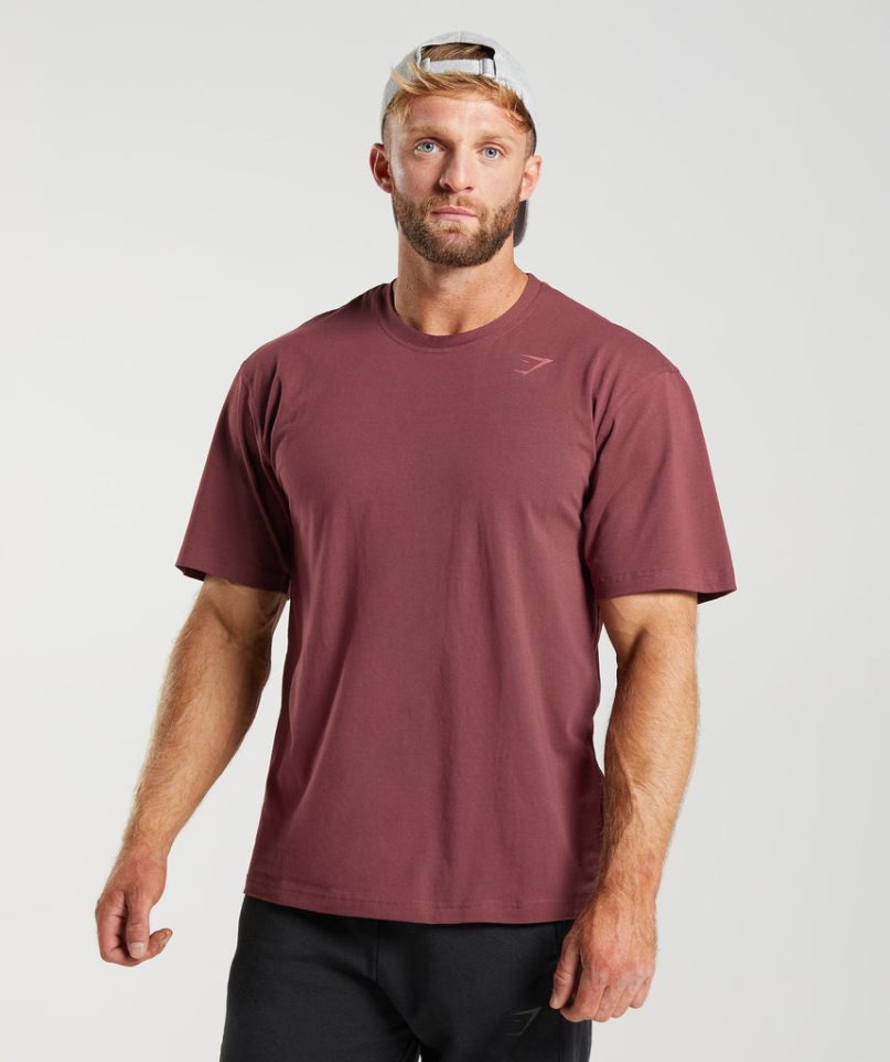 Men's Gymshark Power T-Shirts Burgundy | CA 13N06A